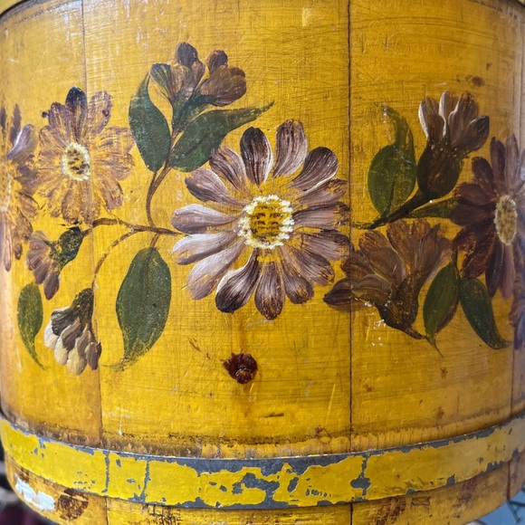SOLD Folk Art Hand Painted Wooden Bucket Antique Sap Bucket Primitive Shaker Box - Picture 6 of 10